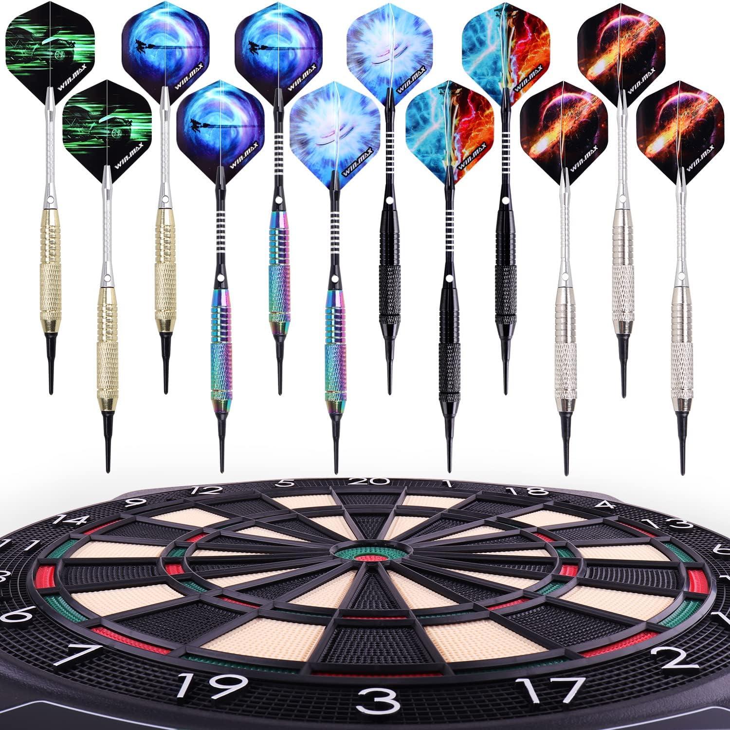 WIN.MAX 12 Stück Softdarts Pfeile Set 18g Profi Dartpfeile Kunststoff
