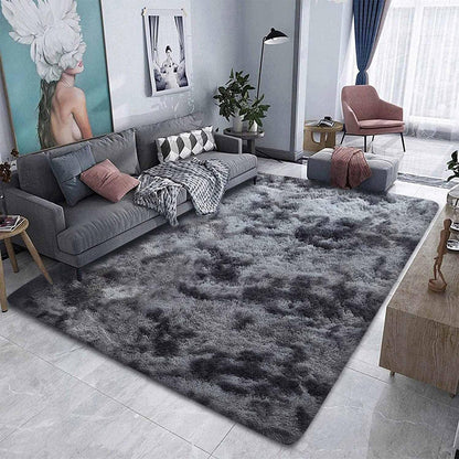 Flauschiger Teppich rund, hochflor, rutschfest, 200x250cm, Schwarz Grau