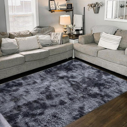 Flauschiger Teppich rund, hochflor, rutschfest, 200x250cm, Schwarz Grau