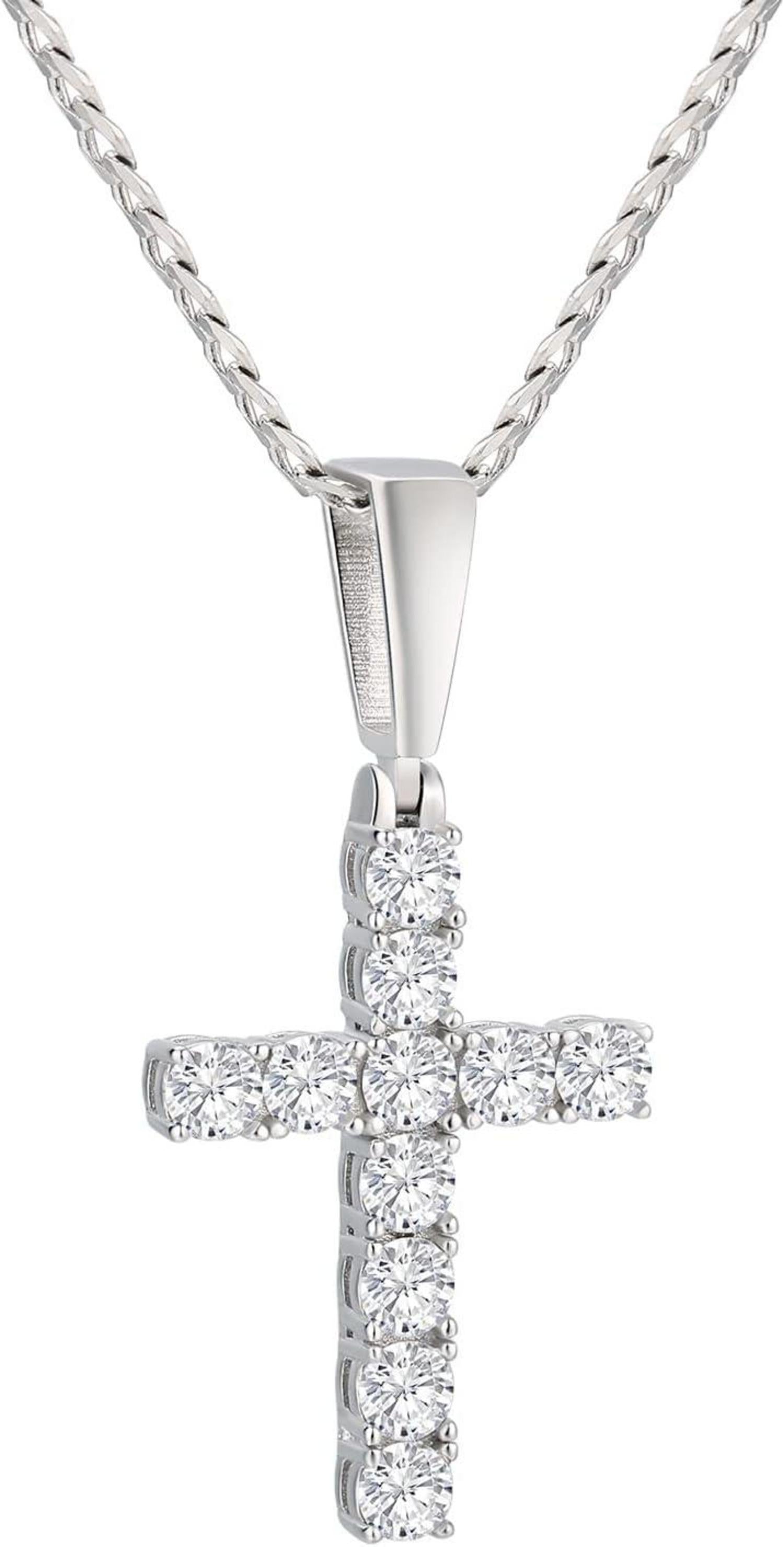 Kreuz Anhänger Kette Moissanite Zirkonia Diamant 14K Gold Silberplatte