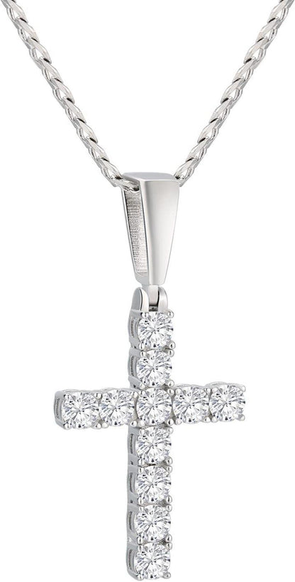 Kreuz Anhänger Kette Moissanite Zirkonia Diamant 14K Gold Silberplatte