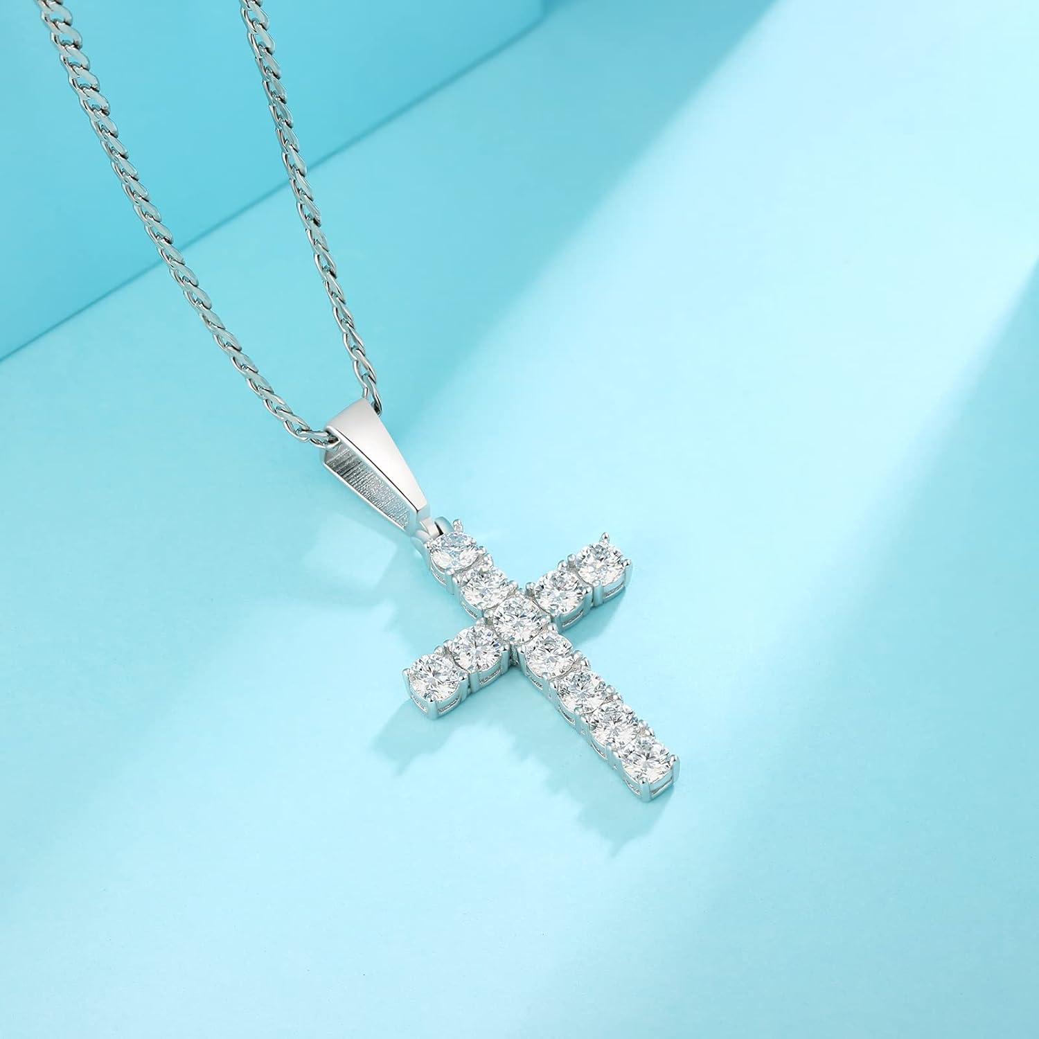 Kreuz Anhänger Kette Moissanite Zirkonia Diamant 14K Gold Silberplatte