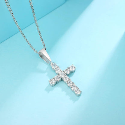 Kreuz Anhänger Kette Moissanite Zirkonia Diamant 14K Gold Silberplatte