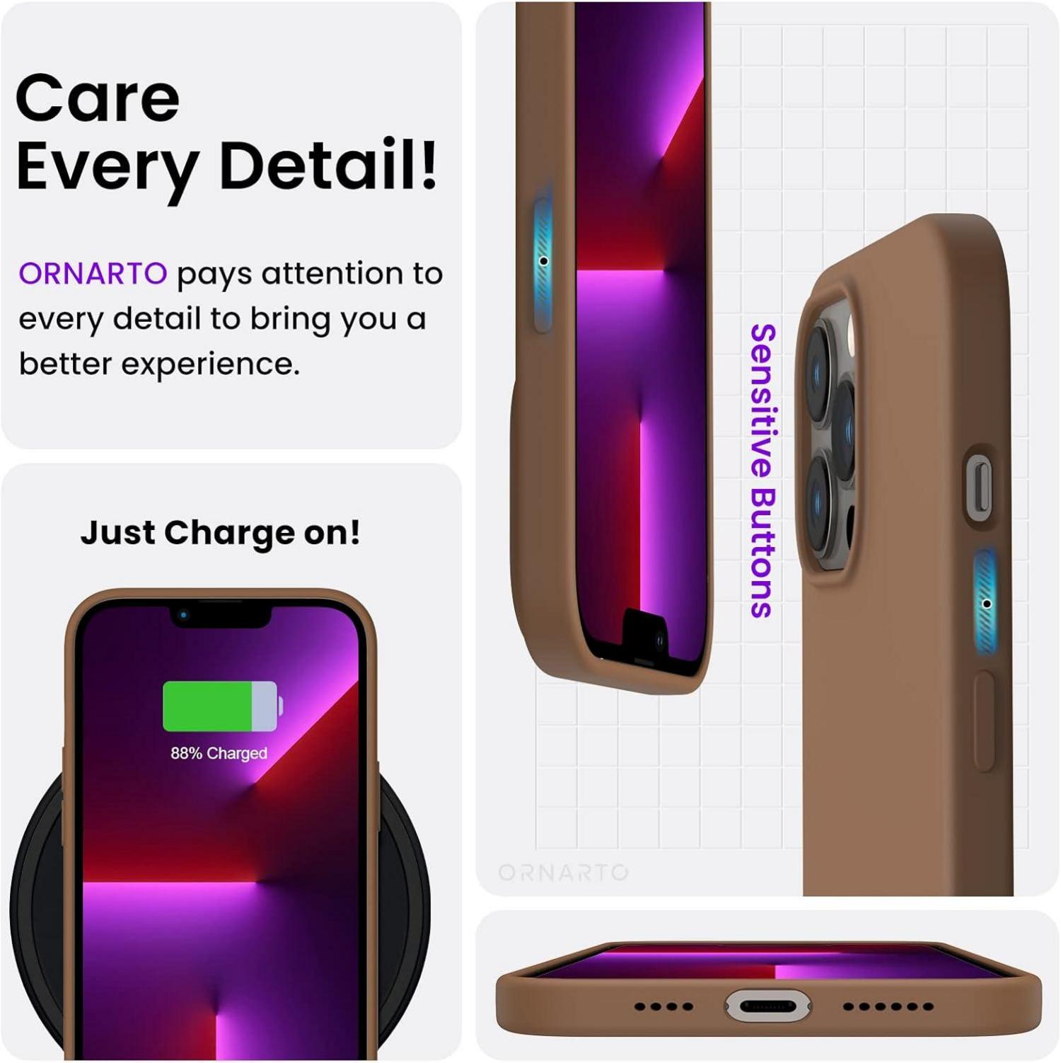ORNARTO iPhone 13 Pro Max 6,7 Silikon Case Flüssig Silikon Schutz Braun