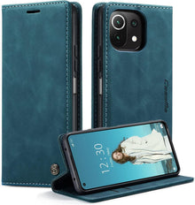 Caseme Xiaomi 11 Lite 5G NE/ Mi 11 Lite 4G/5G Leder Hülle Blaugrün