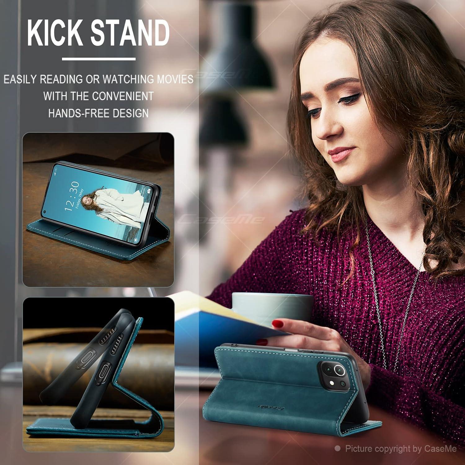 Caseme Xiaomi 11 Lite 5G NE/ Mi 11 Lite 4G/5G Lederhülle Blaugrün