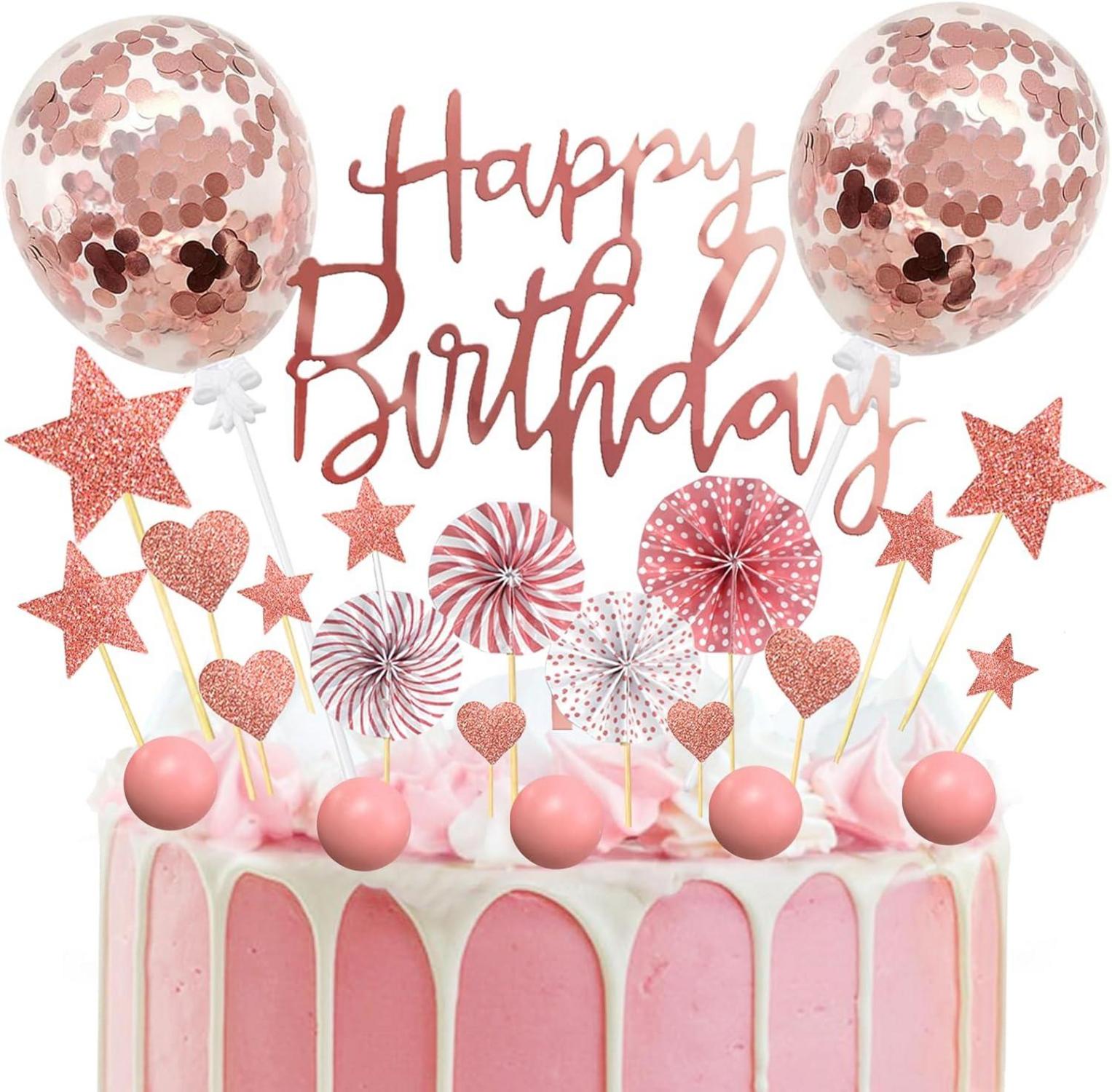 Tortendeko Rosegold Happy Birthday Kuchendeko 22-teilig