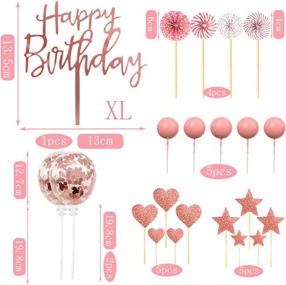 Tortendeko Rosegold Happy Birthday Kuchendeko 22-teilig