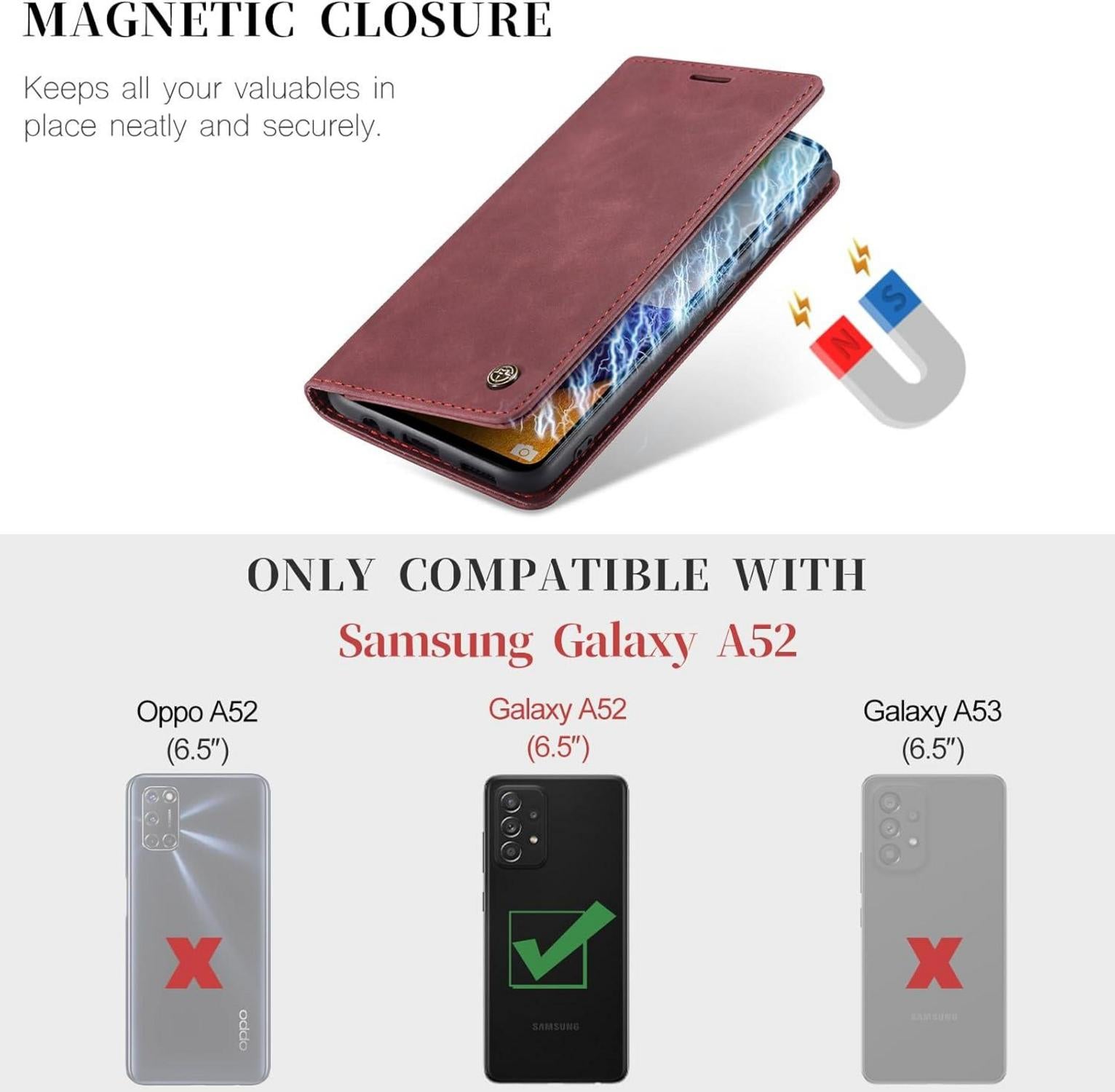 Samsung Galaxy A52S 5G/A52 4G/5G CaseMe Lederhülle - Weinrot