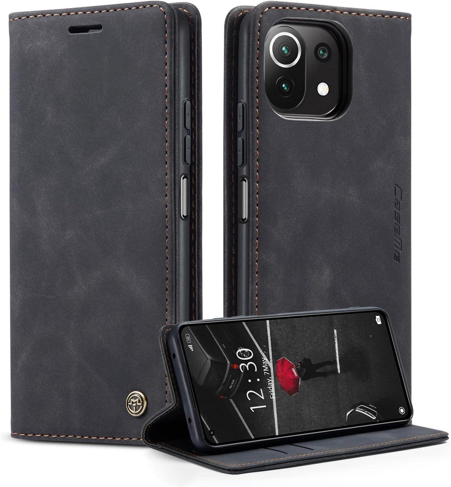 Xiaomi 11 Lite 5G NE Leder Handyhülle Schwarz Magnet Standfunktion