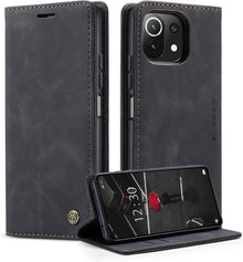 Xiaomi 11 Lite 5G NE Leder Handyhülle Schwarz Magnet Standfunktion