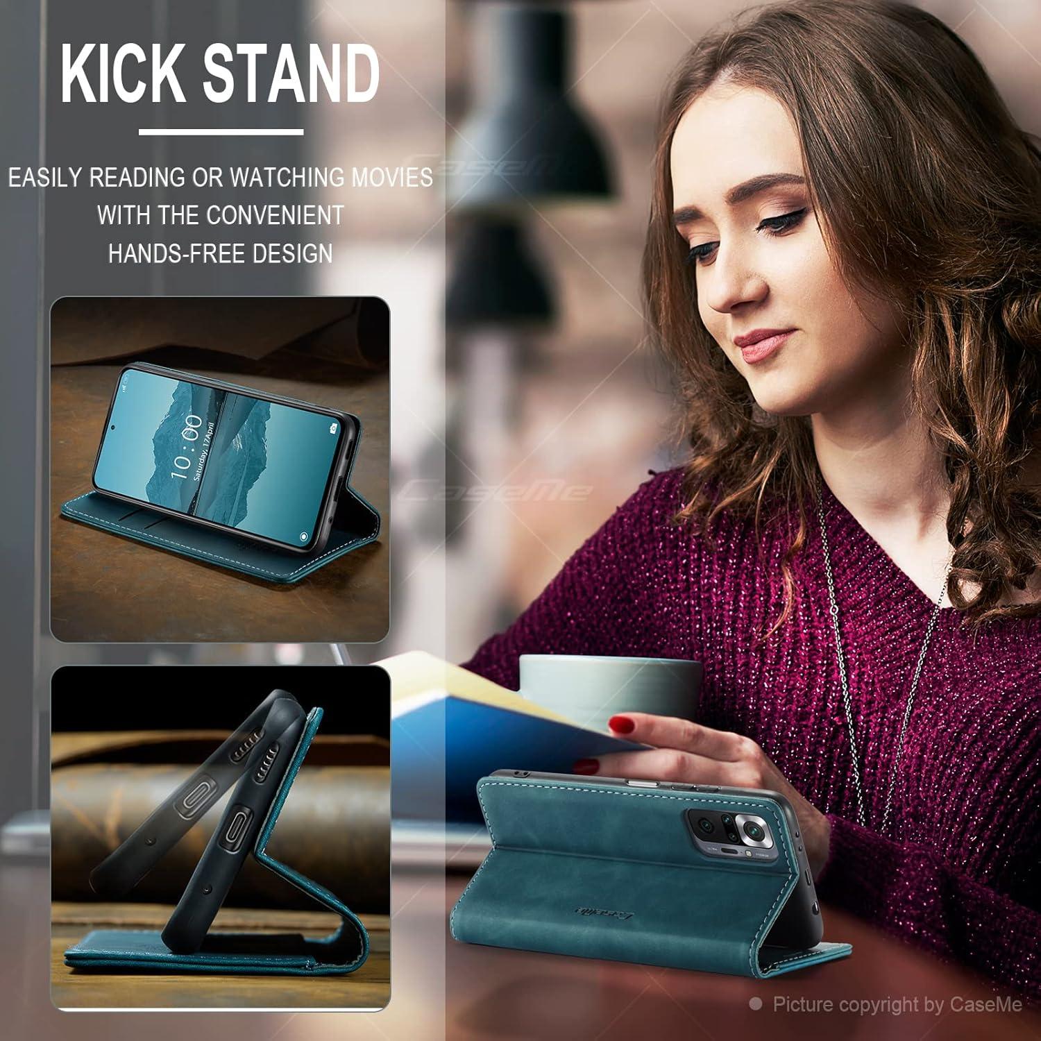 CaseMe Xiaomi Redmi Note 10 Pro/Note 10 Pro Max Leder Flip Hülle Blaugrün