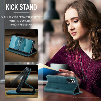 CaseMe Xiaomi Redmi Note 10 Pro/Note 10 Pro Max Leder Flip Hülle Blaugrün