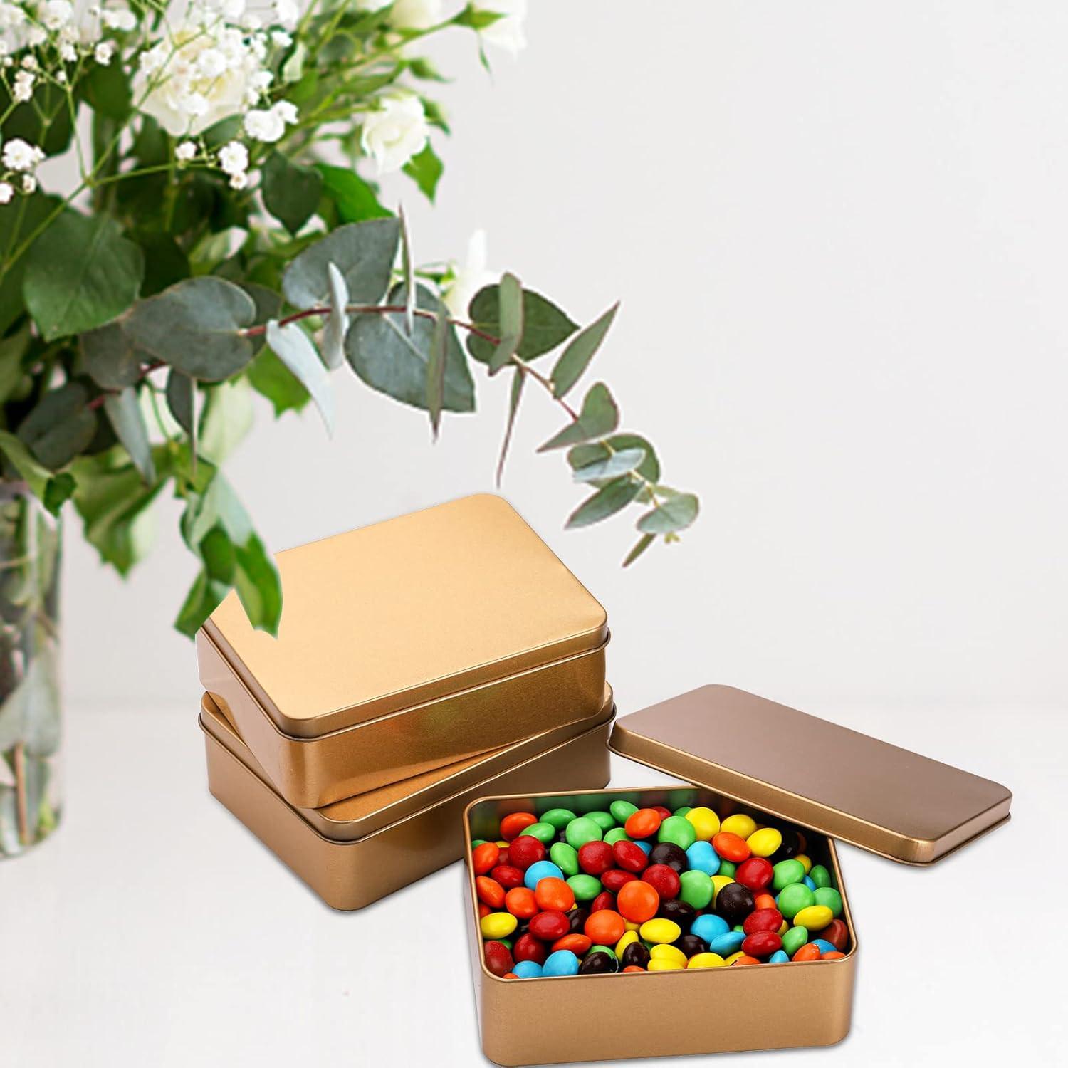 16er Set Rechteckige Blechdosen mit Deckel, Gold, Rostfrei, Leere Scharnierdosen