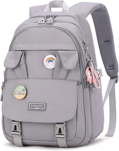 Rucksack Damen Schulrucksack Mädchen Teenager Laptop 15,6 Zoll Grau