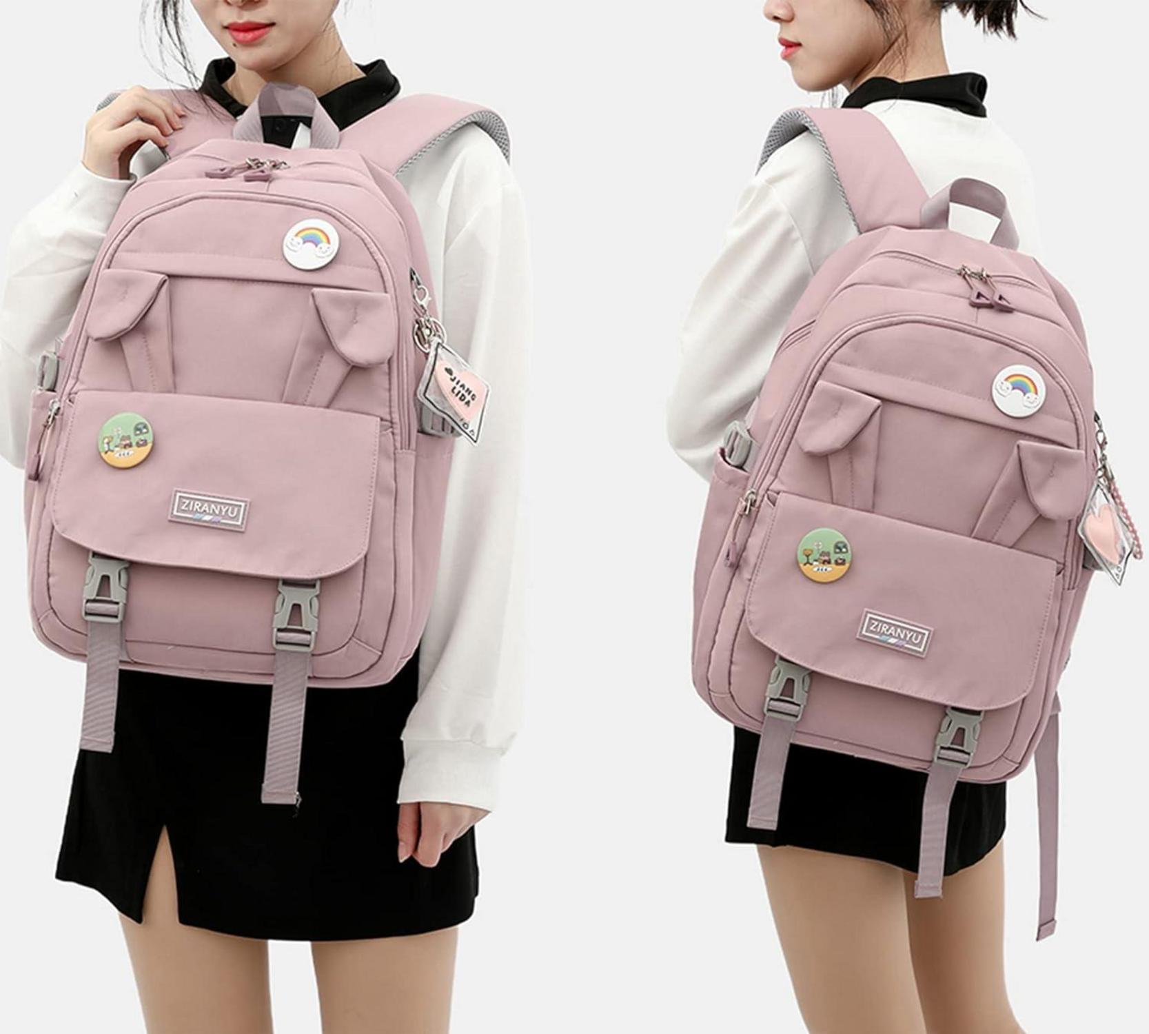 Damen Schulrucksack Mädchen 15,6 Zoll Laptop-Rucksack Anti-Diebstahl Grau