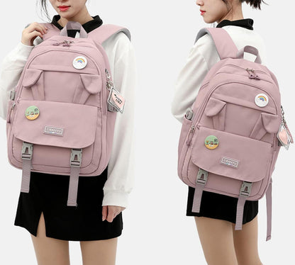 Damen Schulrucksack Mädchen 15,6 Zoll Laptop-Rucksack Anti-Diebstahl Grau