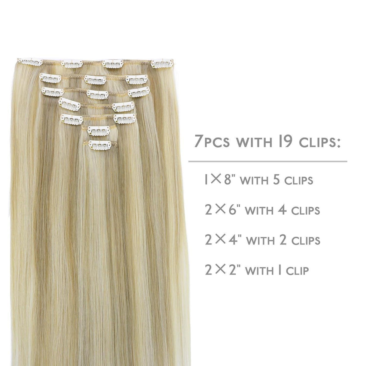 Echthaar Clip-Ins Aschblond mit Platin Highlights 35cm