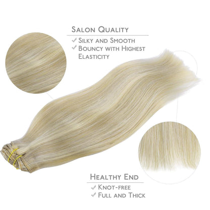 Echthaar Clip-Ins Aschblond mit Platin Highlights 35cm