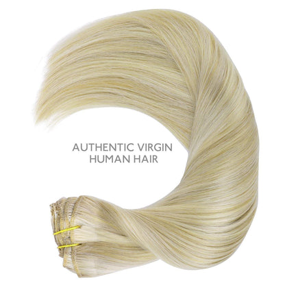 Echthaar Clip-Ins Aschblond mit Platin Highlights 35cm