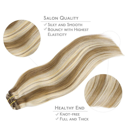 Echthaar Clip-Ins Ash Braun Highlights Goldblond 40cm