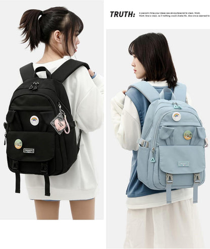 Schwarzer Damen Schulrucksack Mädchen Teenager Laptop-Rucksack 15,6 Zoll