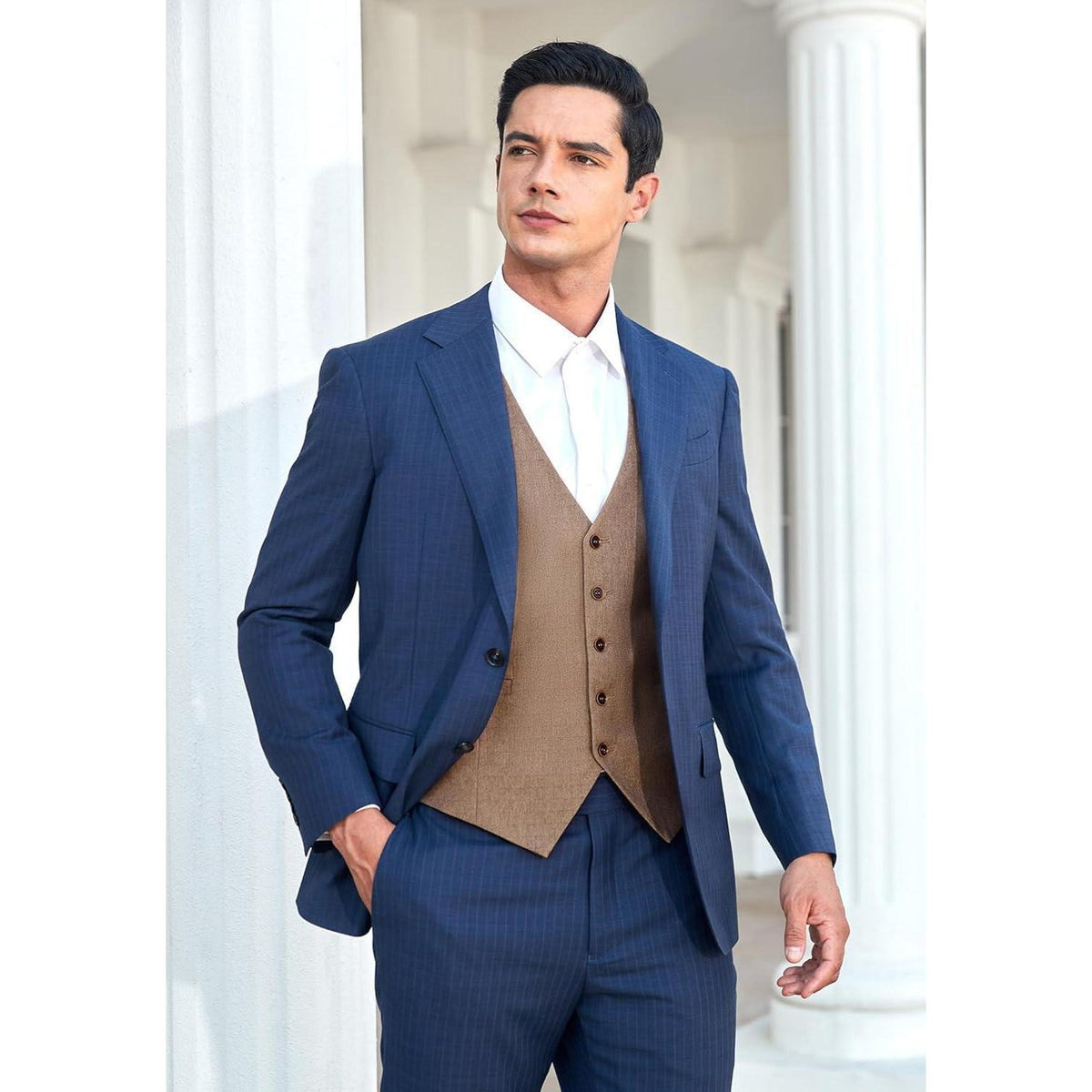 Herren Anzugweste Baumwolle V-Ausschnitt Elegant Retro Braun XS-4XL