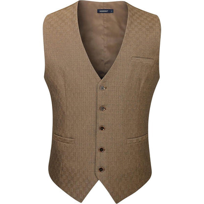 Herren Anzugweste Baumwolle V-Ausschnitt Elegant Retro Braun XS-4XL