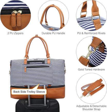 Sucipi Reisetasche Damen Weekender Canvas PU-Leder Handgepäck Kliniktasche Blau
