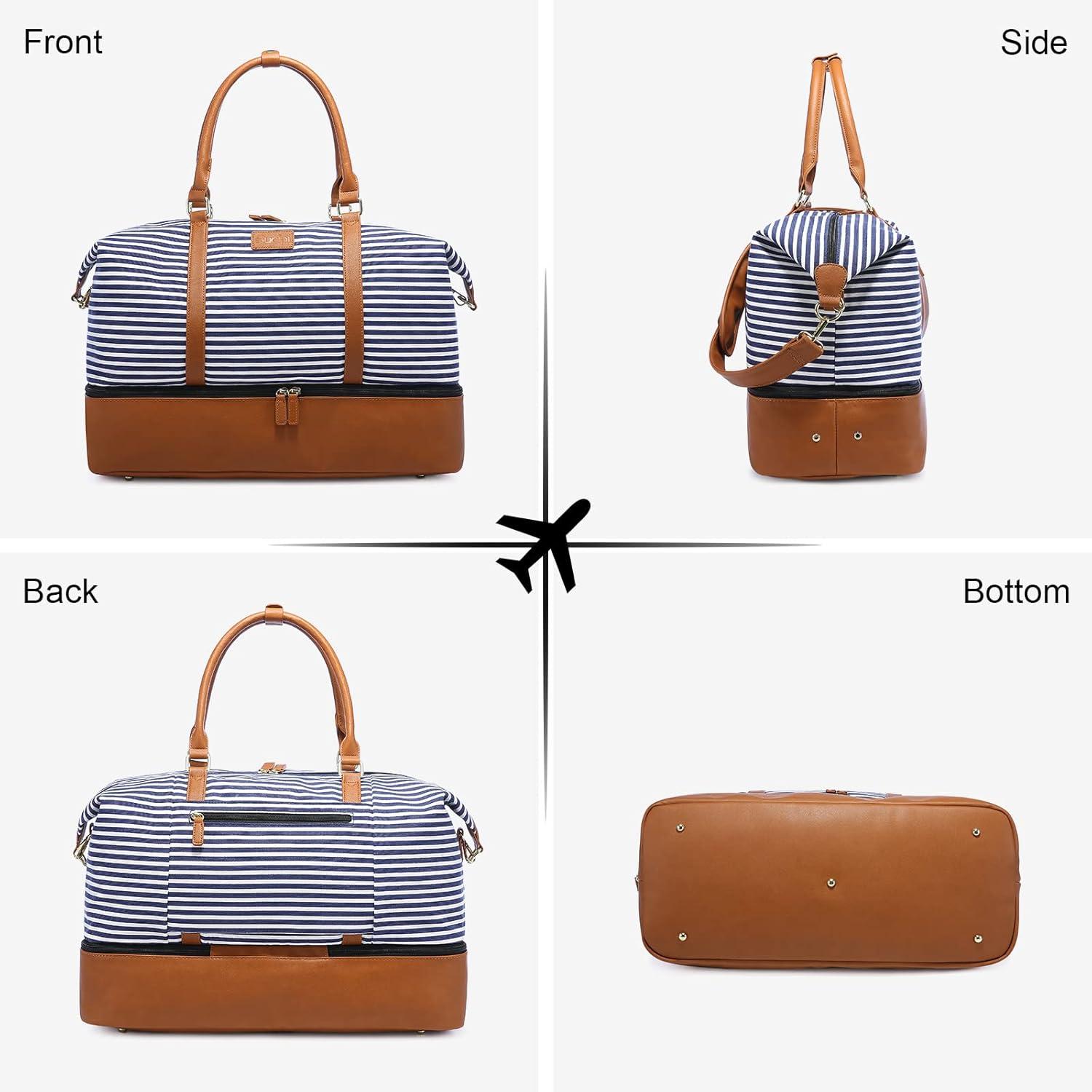 Sucipi Damen Reisetasche Weekender XL mit Schuhfach Blau Canvas