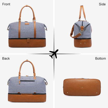 Sucipi Damen Reisetasche Weekender XL mit Schuhfach Blau Canvas