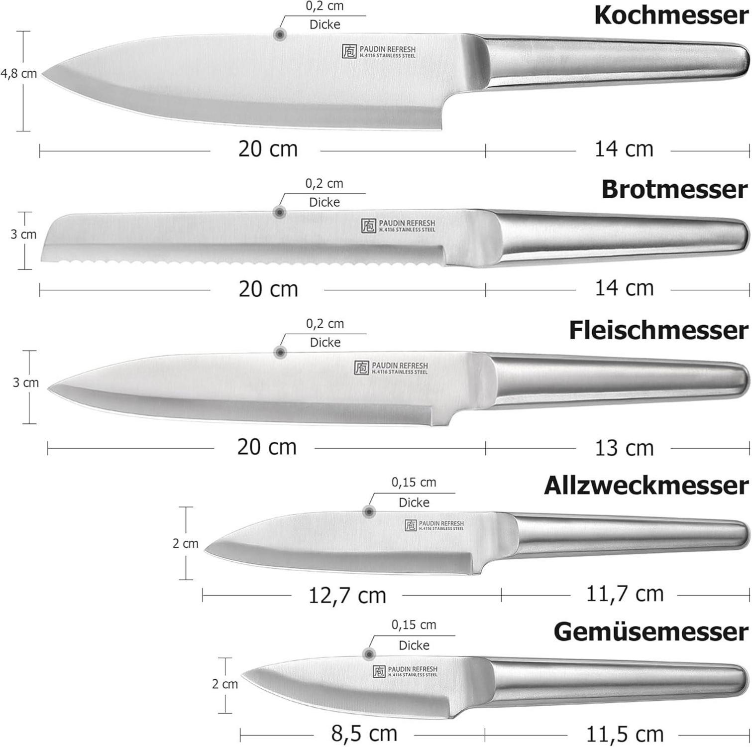 5-teiliges Messerset Edelstahl Kochmesser Brotmesser Fleischmesser