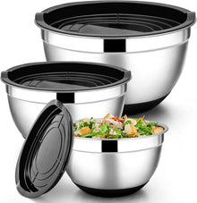 Joyfair Rührschüssel Set Edelstahl Schüssel Schwarz 4.6L / 2.8L / 1.2L