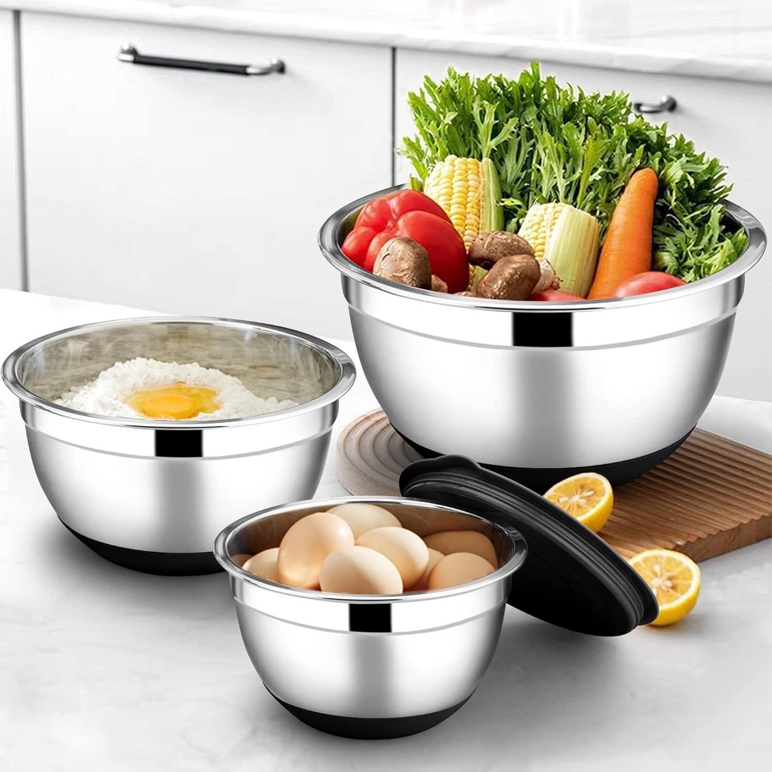 Joyfair Rührschüssel Set Edelstahl Schüssel Schwarz 4.6L / 2.8L / 1.2L