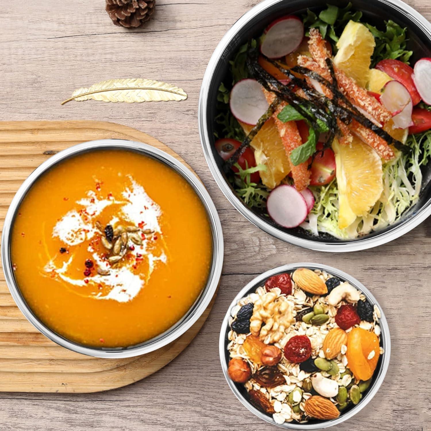 Edelstahl Rührschüssel Set 3er Salatschüssel Luftdicht Rutschfest - 4.6L / 2.8L