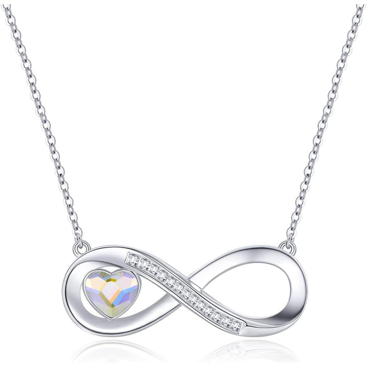Silberne Infinity Herz Kette mit Geburtsstein & Zirkonia