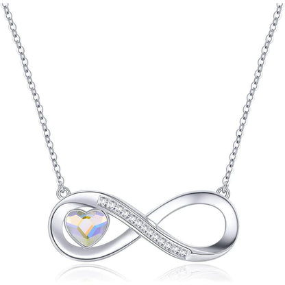 Silberne Infinity Herz Kette mit Geburtsstein & Zirkonia