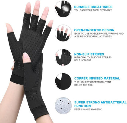 ACWOO Kupfer Arthritis Kompressionshandschuhe Fingerlos Schwarz Größe L