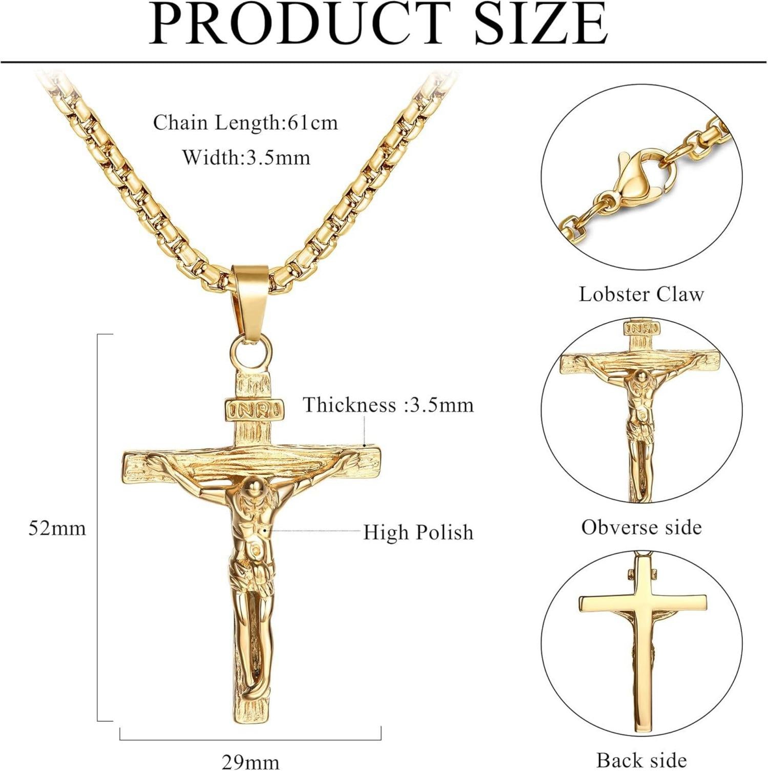 Kreuz Halskette Herren Edelstahl Jesus Anhänger 61cm