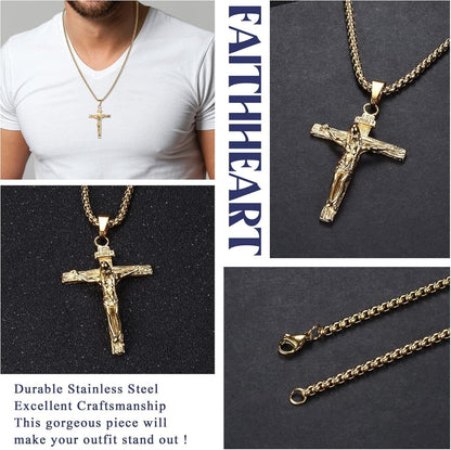 Kreuz Halskette Edelstahl Anhänger venezianische Kette 61 cm
