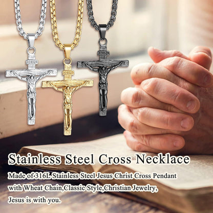 Kreuz Halskette Herren Edelstahl Jesus Kruzifix Anhänger 61 cm