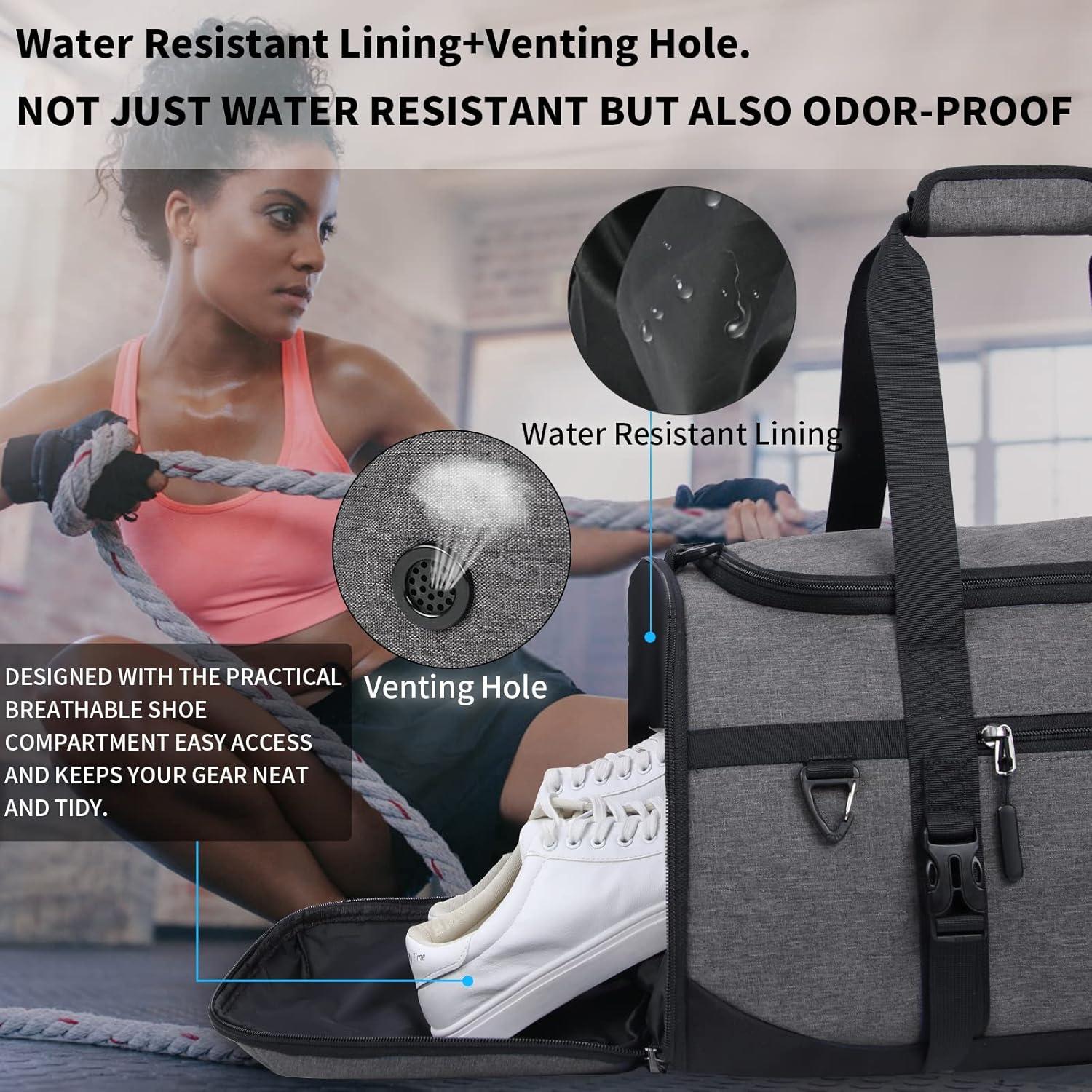 Sporttasche 40L Wasserdicht mit Schuhfach, Sporthandtuch & Nassfach Grau