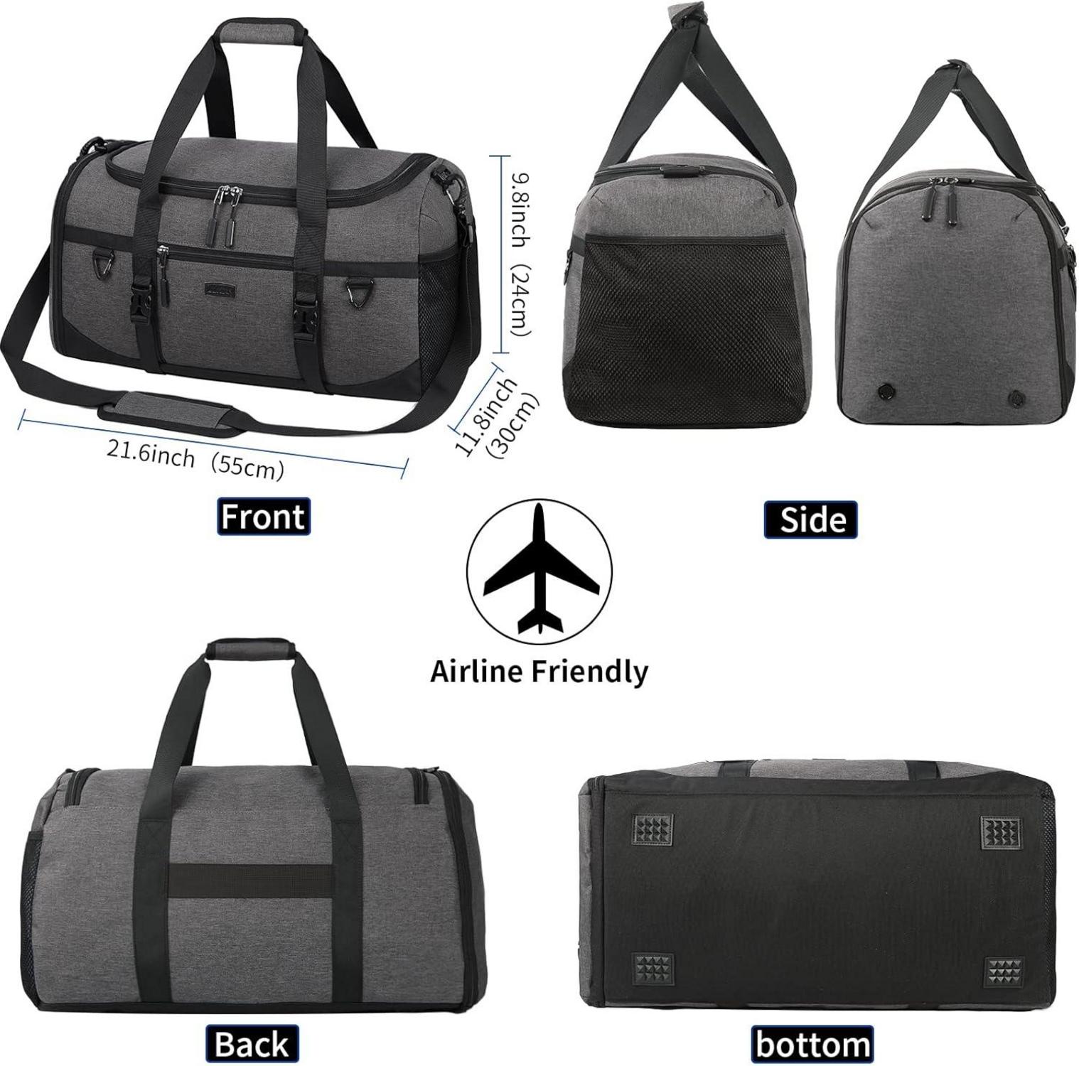 Sporttasche 40L Wasserdicht mit Schuhfach, Sporthandtuch & Nassfach Grau