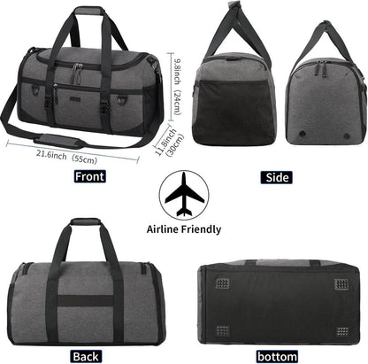 Sporttasche 40L Wasserdicht mit Schuhfach, Sporthandtuch & Nassfach Grau