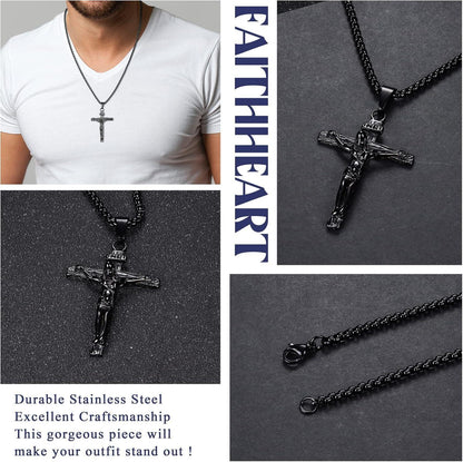 Kreuz Halskette Edelstahl Kruzifix Anhänger Venezianische Kette 61 cm