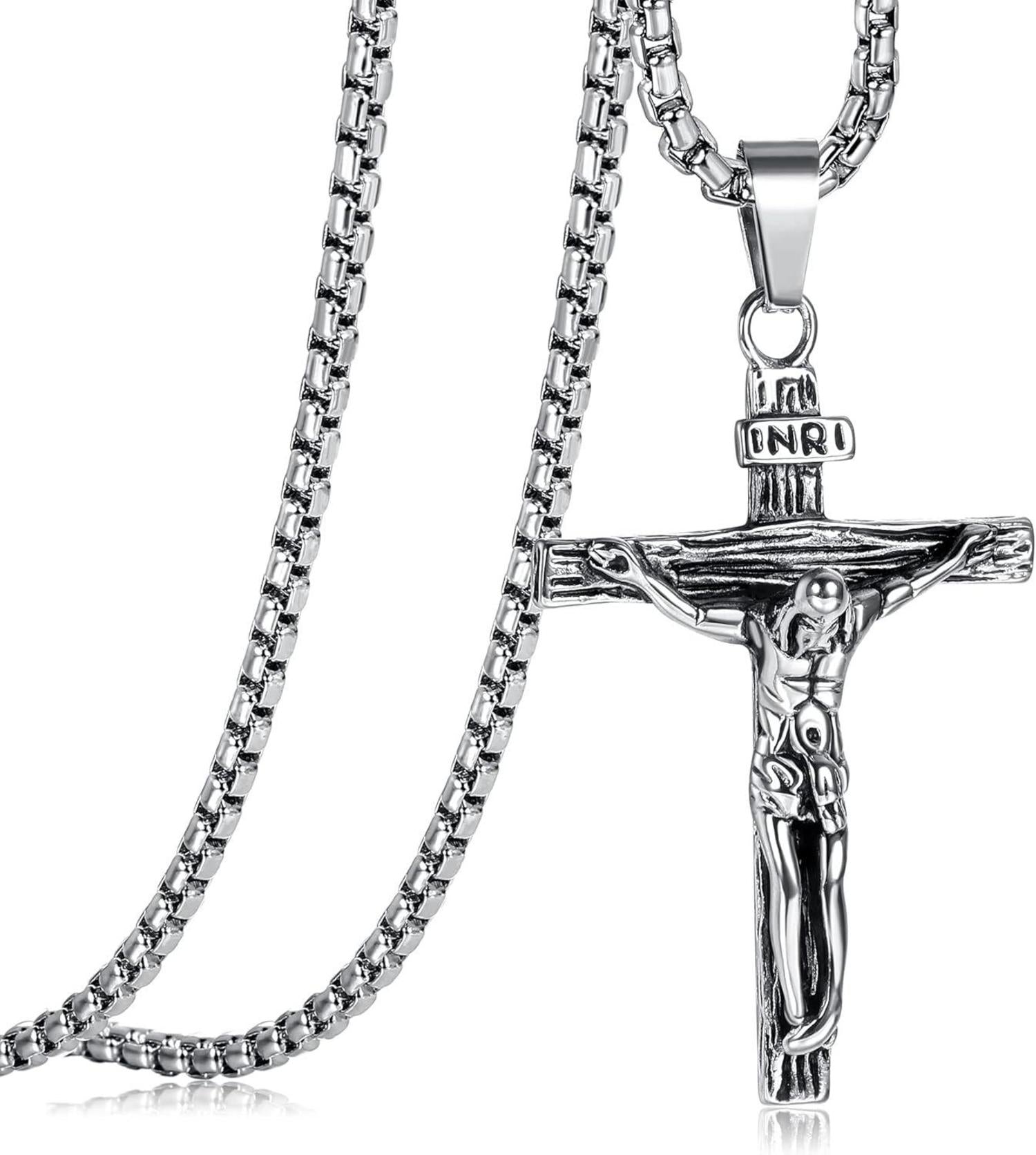 Kreuz Halskette Edelstahl Jesus Kruzifix Anhänger Byzantinische Kette