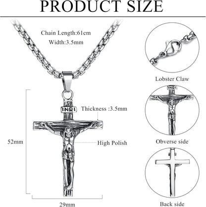 Kreuz Halskette Herren Edelstahl Jesus Kruzifix Anhänger