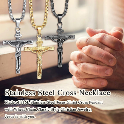 Kreuz Halskette Edelstahl Jesus Kruzifix Anhänger Byzantinische Kette