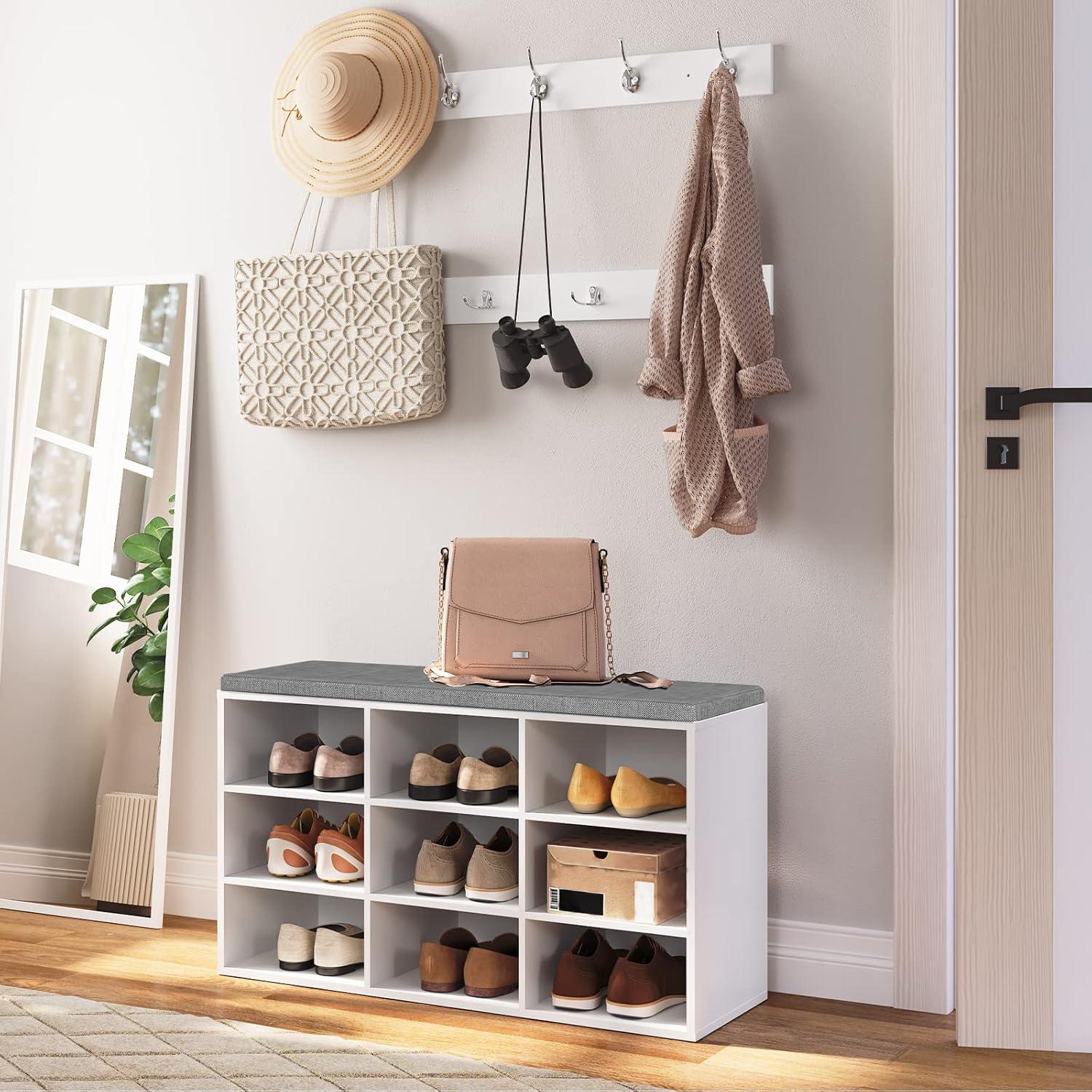 HOOBRO Garderobe Schuhbank Set mit 9 Fächern & Wandgarderobe