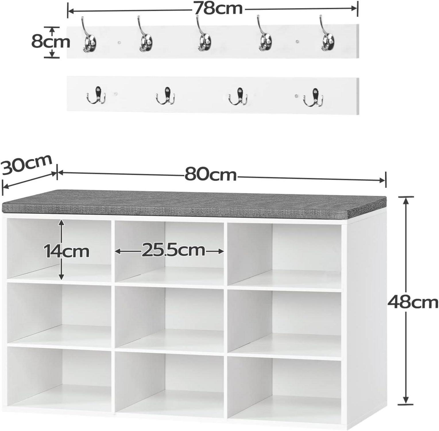 Garderobe Schuhregal Set mit Sitzbank und Wandgarderobe